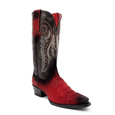 Pre-owned Ferrini Womens Roughrider V-toe Red Leather Cowboy Boots