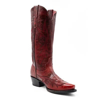 Pre-owned Ferrini Womens Scarlett V-toe Red Leather Cowboy Boots