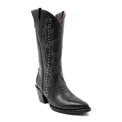 Pre-owned Ferrini Womens Siren V-toe Black Leather Cowboy Boots