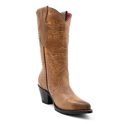 Pre-owned Ferrini Womens Siren V-toe Brown Leather Cowboy Boots