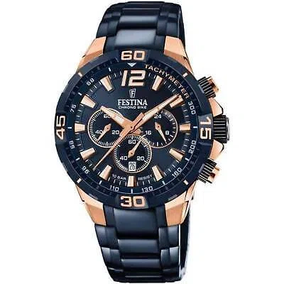 Pre-owned Festina F20524/1 Men's Chrono Bike Bracelet Special Edition Wristwatch In Blue/rose Gold