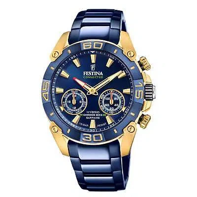 Pre-owned Festina F20547/1 Men's Chrono Bike Special Edition Bracelet Wristwatch In Gold/blue