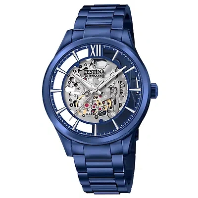 Pre-owned Festina F20631/1 Men's Blue Dial With Steel Bracelet Wristwatch
