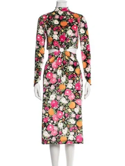 Pre-owned Fete Imperiale Floral Print Midi Length Dress In Multicolor