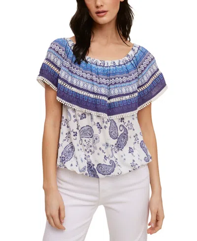 Fever Printed On/off Shoulder Blousson Top In Ivory