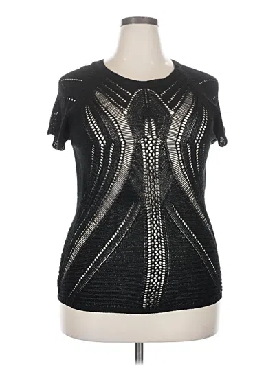 Pre-owned Fever Short Sleeve Top Black Keyhole Neckline Tops