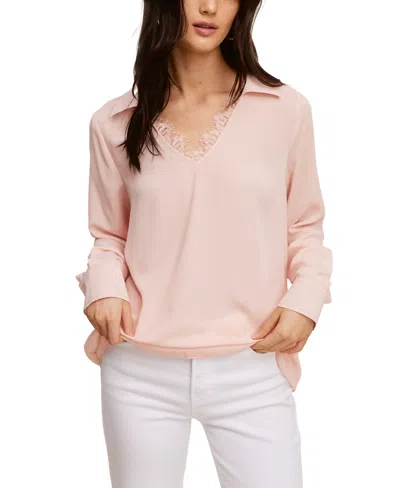 Fever Solid Soft Crepe Top W/ Collar Lace In Evening Sand