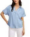 Fever Printed Lyocell High Low Top With Collar In Blue