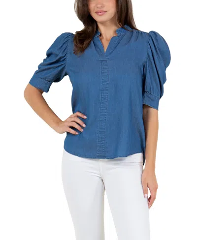 Fever Womens Denim Lyocell Pullover Top In Multi