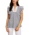 Fever Women's V-neck Ruffle Flutter Short Sleeve Top In Multi