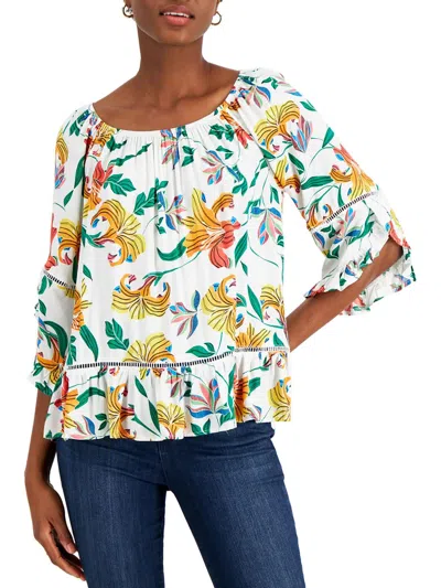 Fever Womens Floral Print Ladder Stitch Blouse In Multi
