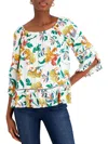 FEVER WOMENS FLORAL PRINT LADDER STITCH BLOUSE