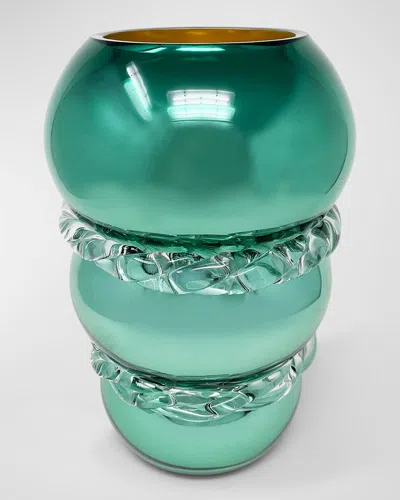 Feyz Studio Rope Mirrored Vase In Emerald Green Mirrored