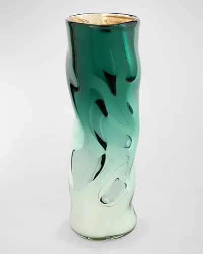 Feyz Studio Wavy Mirrored Vase In Emerald Green Mirrored