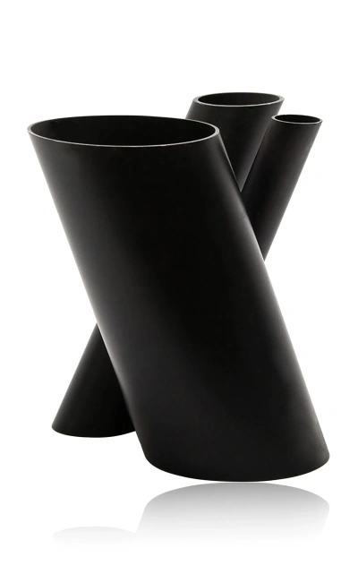 Fferrone Bana Triple Steel Vase In Black