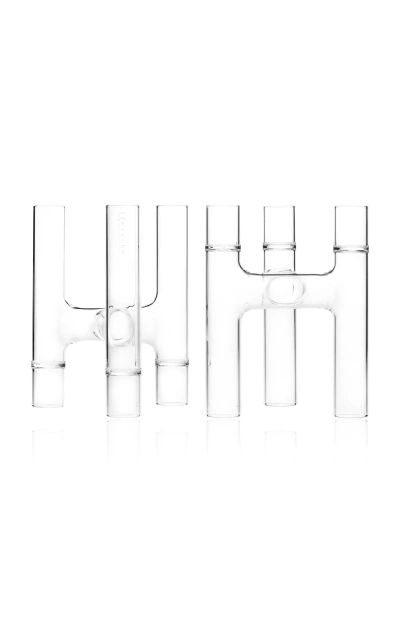 Fferrone Set-of-two Trio Glass Candelabra In Transparent