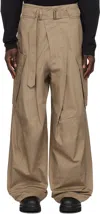 Fffpostalservice Beige Wide Belted Draped Pocket Trousers In Sand
