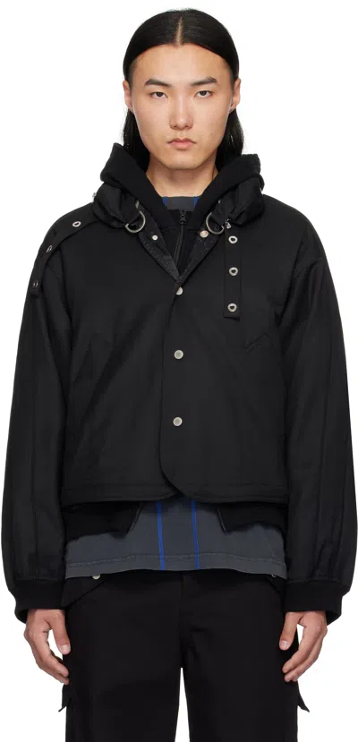 Fffpostalservice Black Damaged Round Hem Curved Zip-up Hoodie