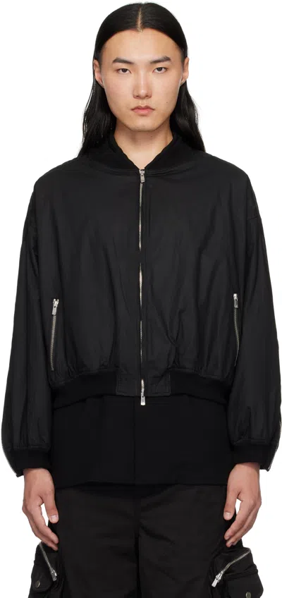 Fffpostalservice Black Waxed Cotton Zip Ma-1 Bomber Jacket