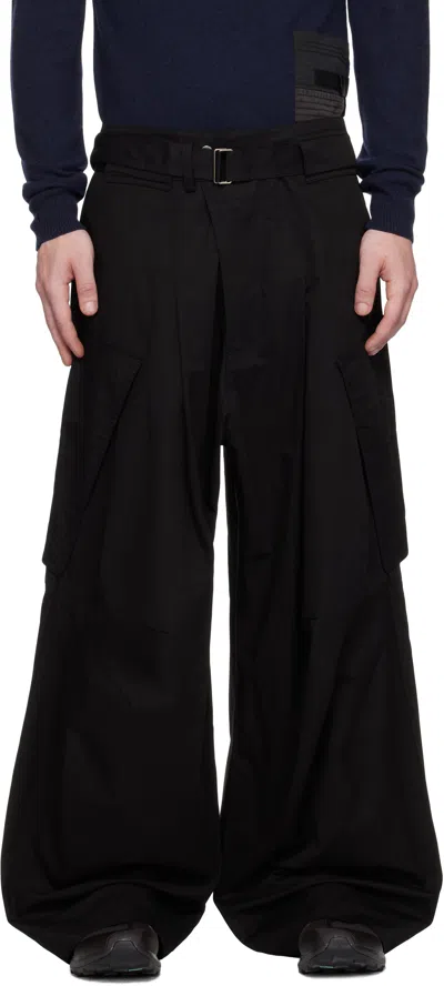 Fffpostalservice Black Wide Belted Draped Pocket Trousers