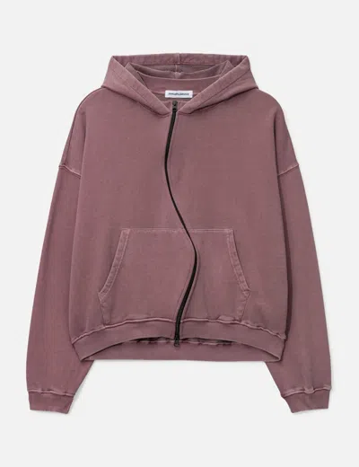 Fffpostalservice Curved Zip-up Round Hem Hoodie In Pink