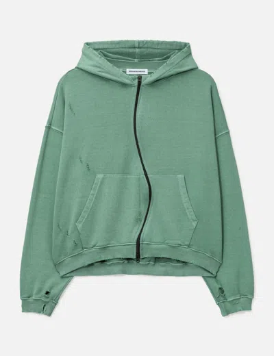 Fffpostalservice Curved Zip-up Round Hem Hoodie In Green