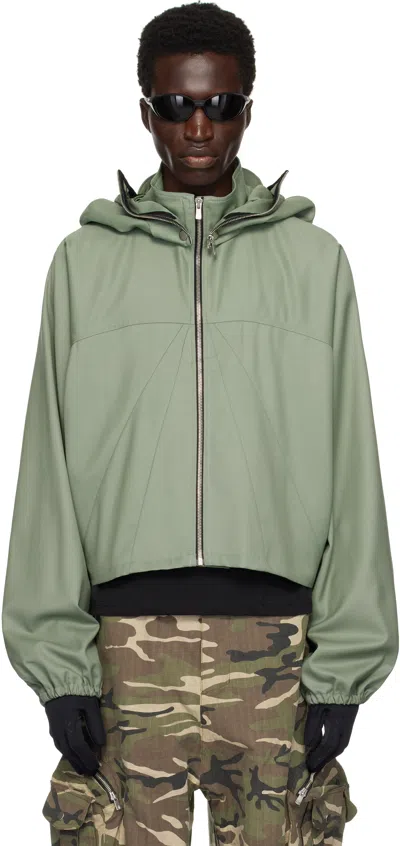 Fffpostalservice Khaki Parachute Hooded Cropped Jacket In Tokyo Green