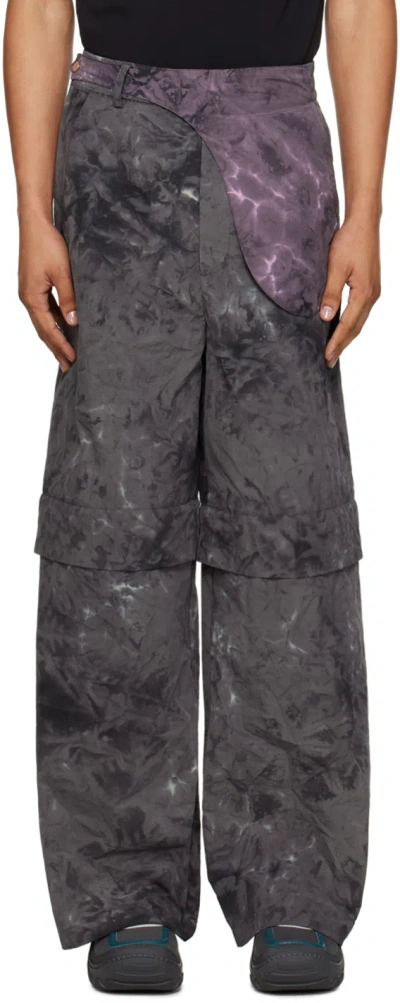 Fffpostalservice Ssense Exclusive Gray Wide Waistbag Convertible Trousers In Washed Black/purple