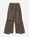 Fffpostalservice Wide Denim Damaged Trousers In Brown