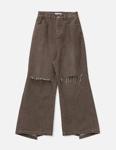 Fffpostalservice Wide Denim Damaged Trousers In Brown