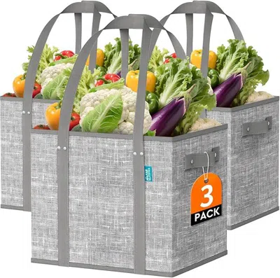 Ffic Fab Totes Reusable Grocery Bags, Large Foldable Shopping Tote Bags With Reinforced Handles & Hard Bo In Gray