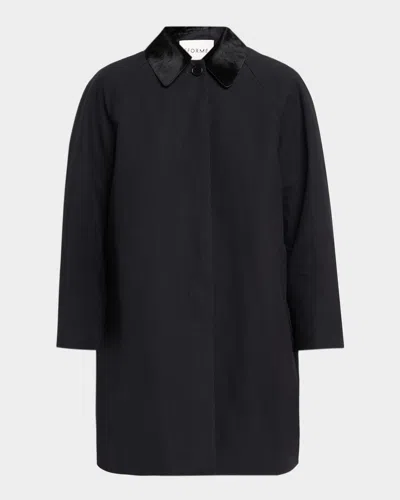 Fforme Agnes Pony Hair Collar A-line Car Coat In Black