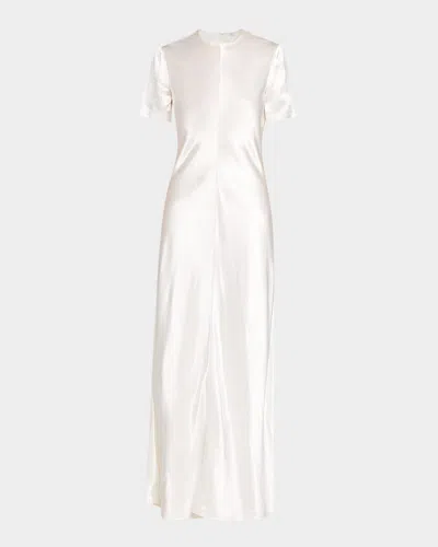 Fforme Akriti Hammered Satin Short-sleeve Maxi Dress In Cream