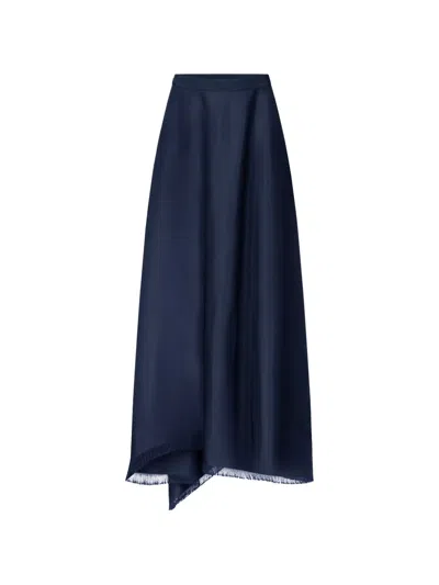 Fforme Ash Frayed Asymmetric Long Skirt In Blue