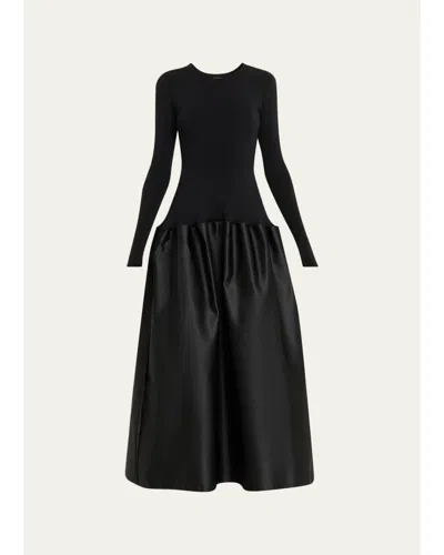 Fforme Catrin Drop-waist Duchesse Satin Maxi Dress In Black