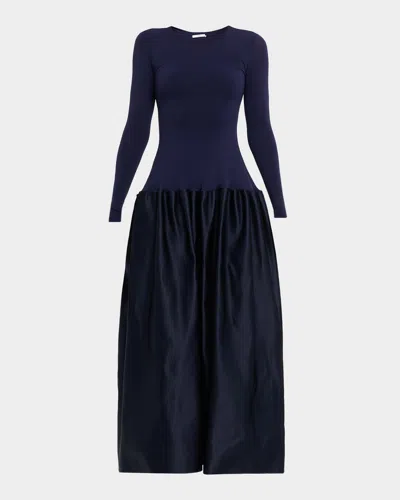 Fforme Catrin Drop-waist Duchesse Satin Maxi Dress In Blue