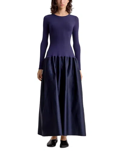 Fforme Catrin Mixed Media Flared Dress In Blue