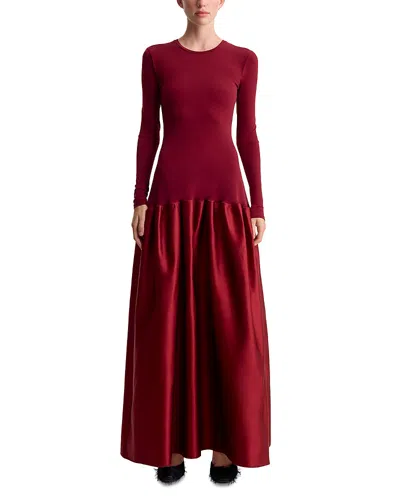 Fforme Catrin Mixed Media Flared Dress In Burgundy