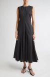 Fforme Colette Godet Flared Cotton Poplin Midi Dress In Black