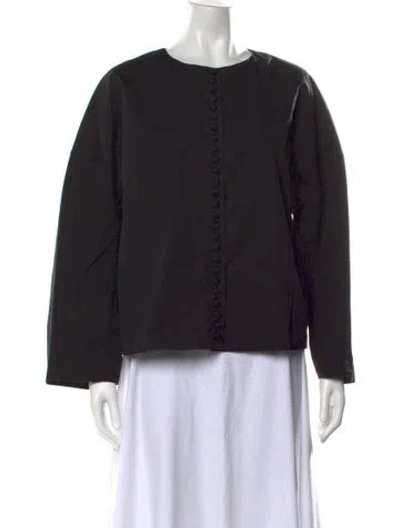 Pre-owned Fforme Crew Neck Long Sleeve Button-up Top In Black