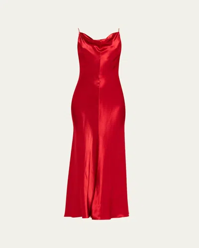 Fforme Emi Hammered Satin Cowl-neck Maxi Slip Dress In Red