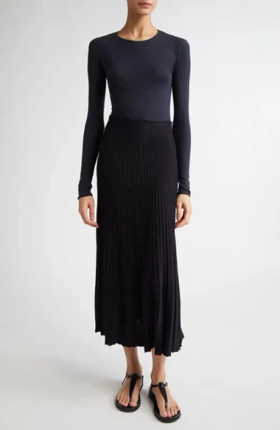 Fforme Fitted Long Sleeve Stretch Silk Top In Navy