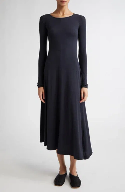Fforme Jo Long Sleeve Stretch Silk Crepe Jersey Asymmetric Dress In Navy
