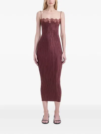 Fforme Lace-trim Pleated Dress In Burgundy