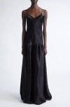 Fforme Laylay Dropped Waist Hammered Satin Dress In Blue