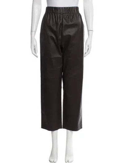 Pre-owned Fforme Leather Pleated Accents Sweatpants W/ Tags In Brown