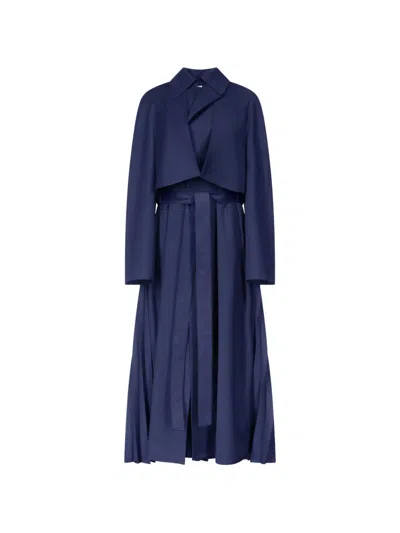 Fforme Lennox Pleated Trench Coat In Blue