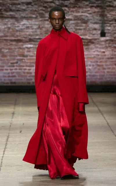 Fforme Lennox Pleated Trench Coat In Red