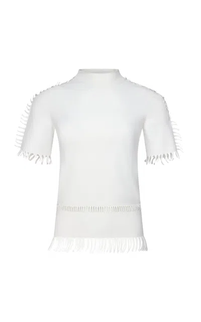 Fforme Lorna Fringed-edge Short-sleeve Knit Top In White