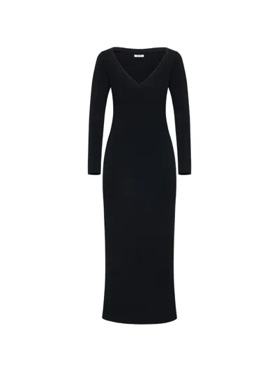 Fforme Lottie V-neck Long-sleeve Midi Dress In Black